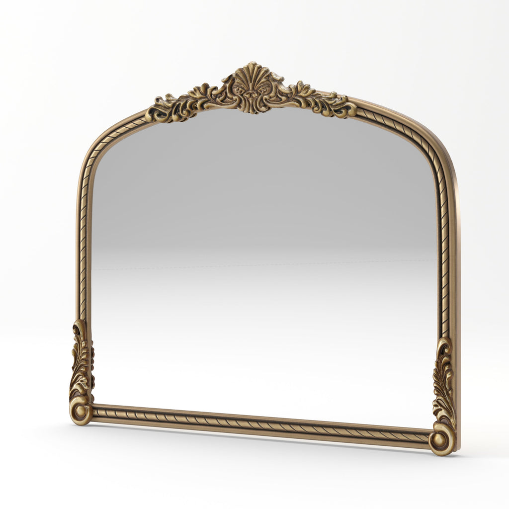 Arched Wall Mirror – Ornate Wood Frame Antique Gold 36.61" x 29.72"