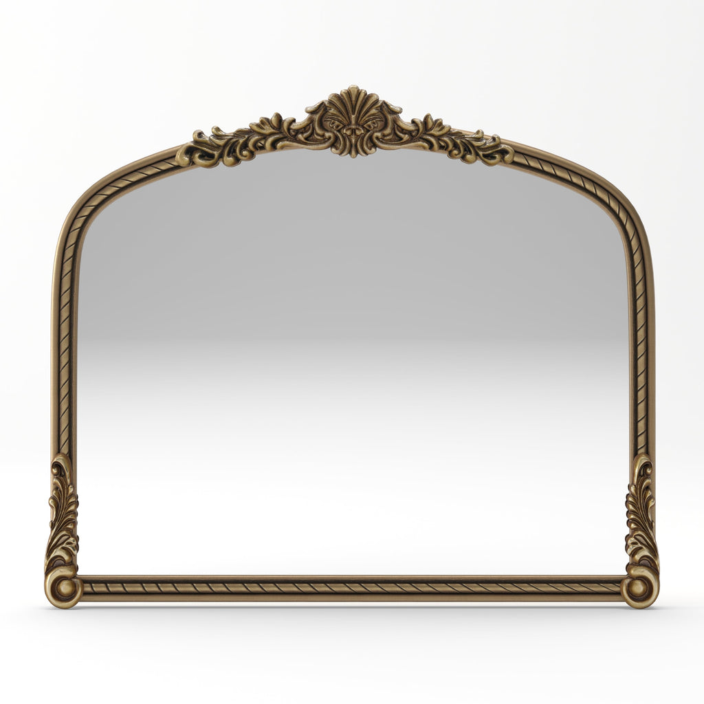 Arched Wall Mirror – Ornate Wood Frame Antique Gold 36.61" x 29.72"