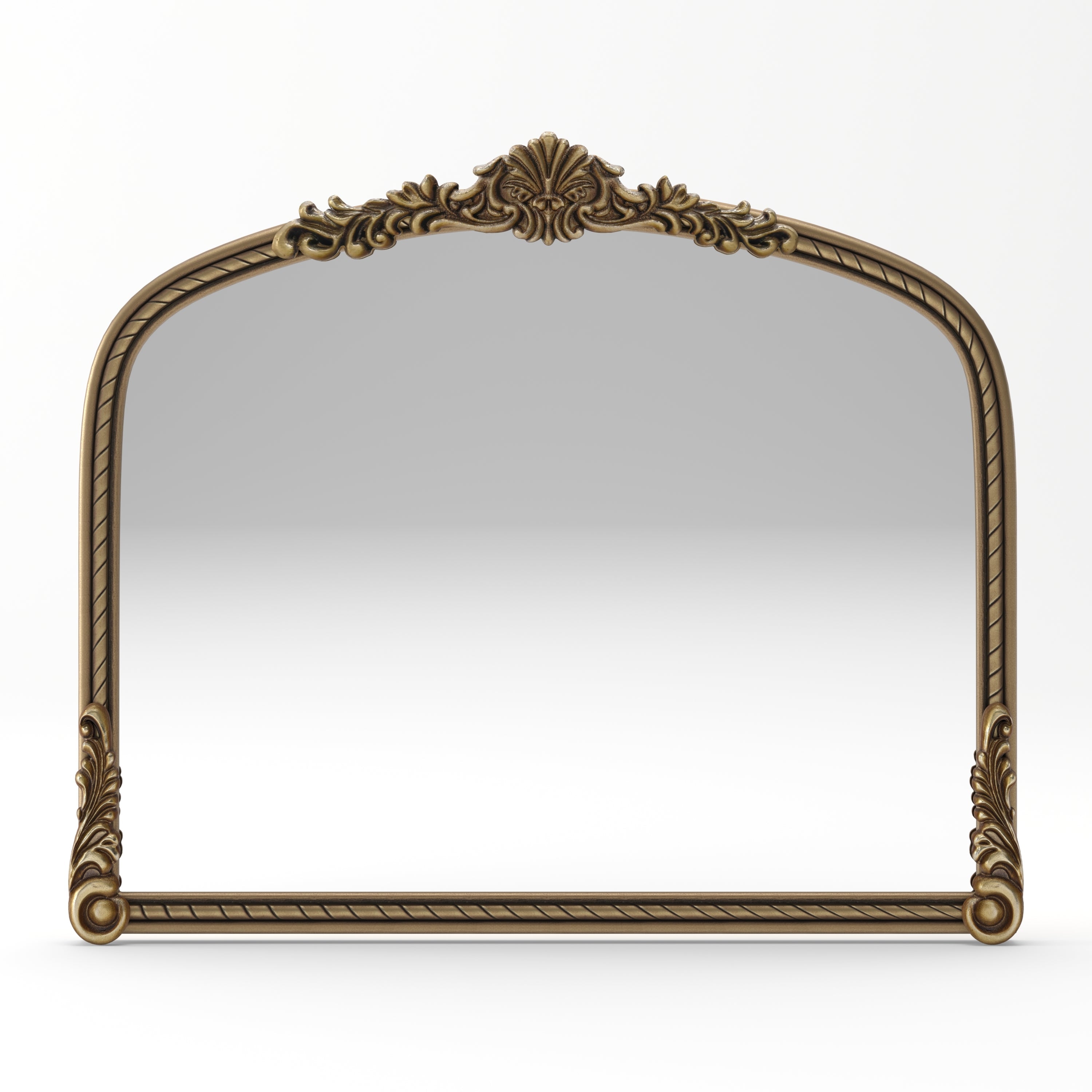 Arched Wall Mirror – Ornate Wood Frame Antique Gold 36.61" x 29.72"