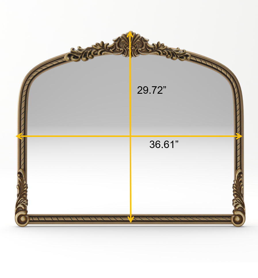 Arched Wall Mirror – Ornate Wood Frame Antique Gold 36.61" x 29.72"