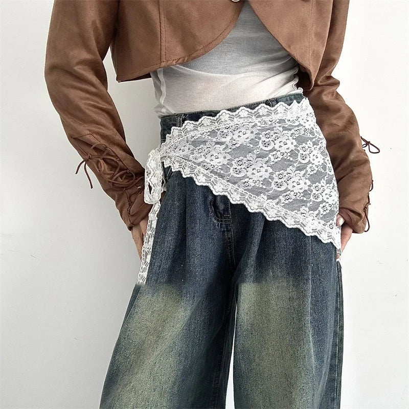 2025 HOT SALE! Y2K Women Lace Tulle Bandage Skirt Stacked Lace Half