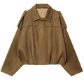 HXAO Suede Cropped Jacket Women's Bomber Jacket Oversized Batwing
