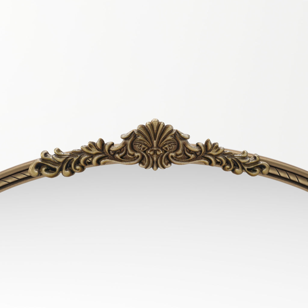 Arched Wall Mirror – Ornate Wood Frame Antique Gold 36.61" x 29.72"